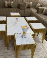 إعلان عن طاولة مع 6 خدمه مع كونسول مع مراية كبيره للكونسول  نحاس ورخام