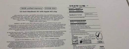 إعلان عن ماك بوك اير ١٣ بوصه M3 جديد رام ١٦ هارد 512 جديد كفاله الفا ستور